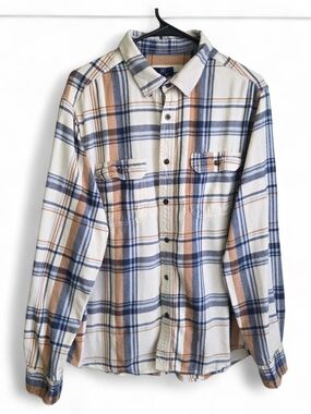 George Men's Plaid Button-Down Shirt in Cream, Blue & Tan